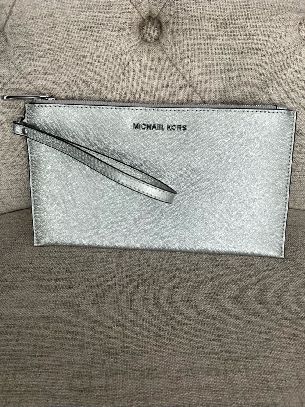 Michael Kors Silver Metallic Wristlet Pouch